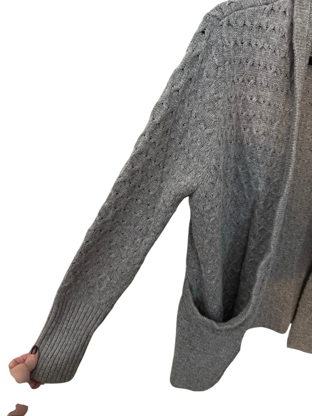 Brixton Ivy Gray Angora Blend Open Front Cardigan Sweater Large Textured Knit - Picture 4 of 9